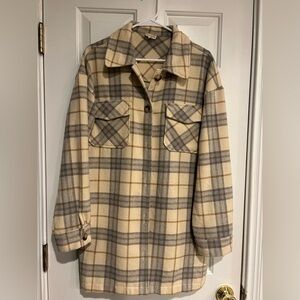 Hem & Thread longer style flannel shacket/jacket. Thin but warm.  Size large